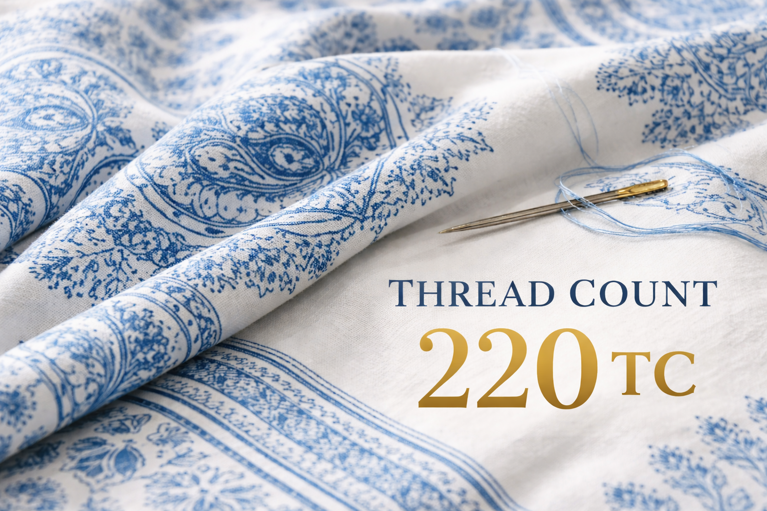 Close-up of 220 TC pure cotton hand block printed bedsheet fabric highlighting weave texture and craftsmanship.