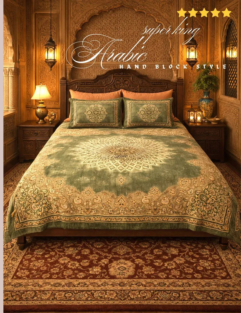 Katha Print Red Floral Super King Bedsheet 108x108  Azo-Free Fast Color Premium Cotton Bedding (3).webp