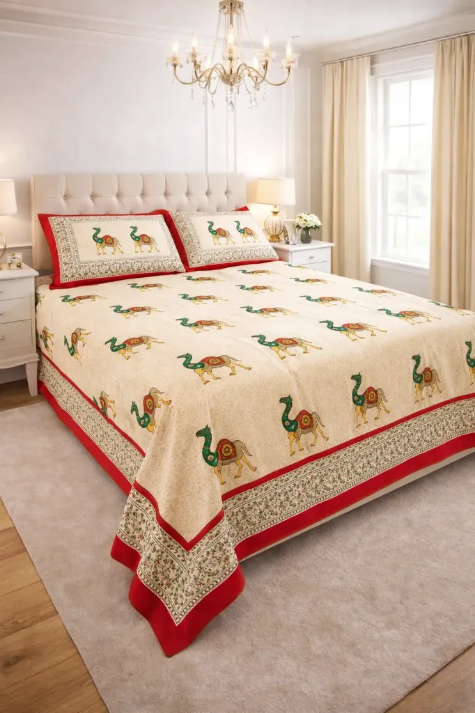 Royal Heritage Motif King Size Cotton Bedsheet Set  (red)