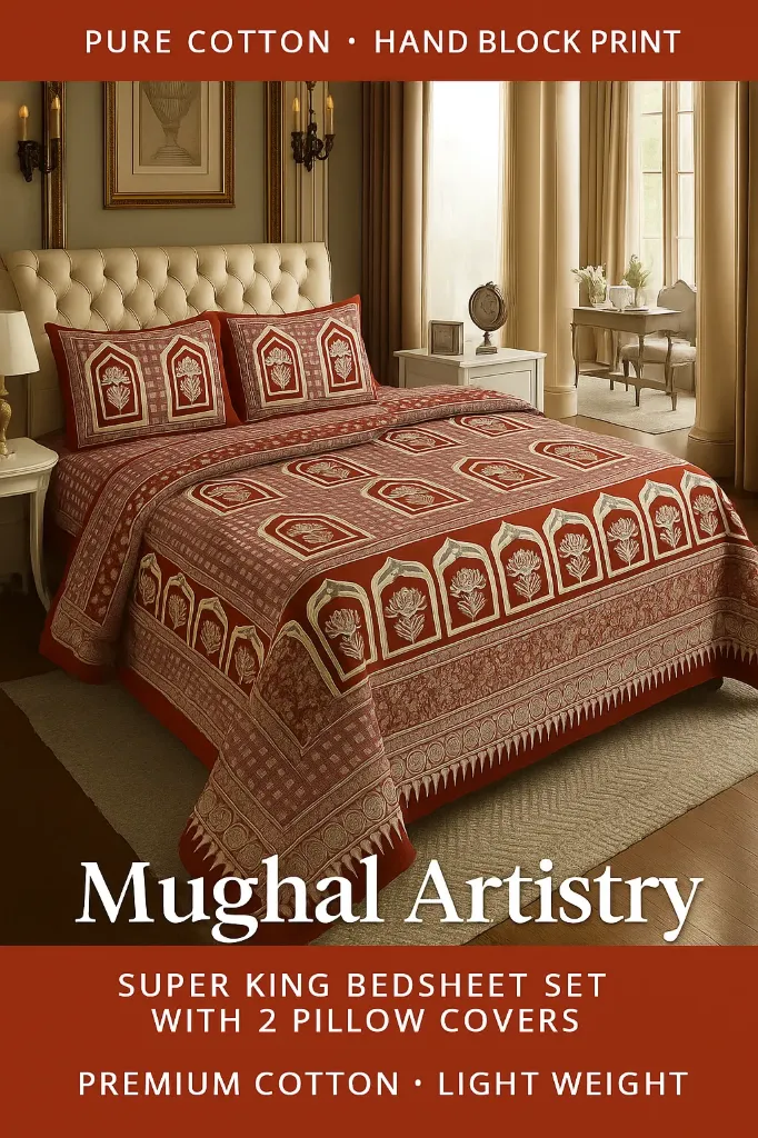 [SU-KG-BATIK-RED-01] Super King Cotton Bedsheet Set- Heritage Batik Collection