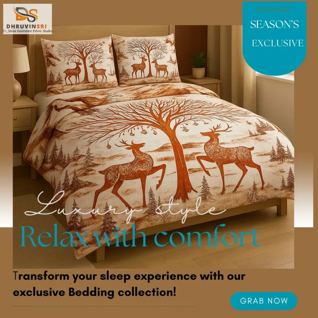 [SU-KG-WLDF-01] Luxury, Stylish, Reindeer Wildlife Design, Soft Cotton Super King Bedsheet Set 108*108 with 2 Pillow Covers