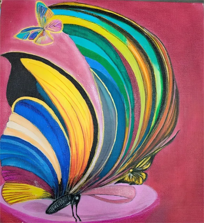 [COART912-Butterfly-cup01] Butterfly Metamorphosis – Original Acrylic Canvas Art (Rainbow Butterfly Symphony – Vibrant)