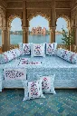 Soft Cotton Decorative Blue Colour 8 Pcs Diwan Set (1+2+5)