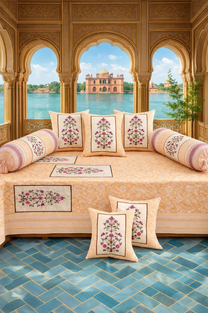 [Diwanset-8Pcpech-03] Soft Cotton Peach Colour 8Pc Diwan Set