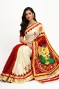 Artisan Hand Painted Pure Cotton Saree, Beige Maroon Colour,Ganesha Design, (Running Blouse)