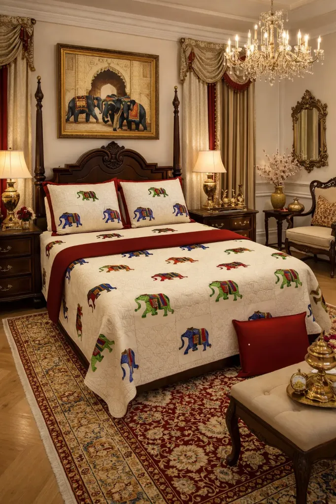 [SU-KG-KATHA-MF-01] Heritage Home Décor Bedsheet, Katha Print, Pure Cotton Super King 108x108 with 2 Pillow Covers, Hand Work,(RFD)