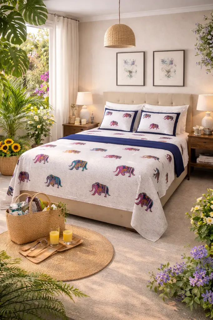 [SU-KG-KATHA-WE-04] Heritage Home Décor Pure Cotton Bedsheet,Katha Print,Super King Size108x108 with 2 Pillow Covers, Hand Work,(RFD)