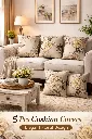 5 Pcs Cushion Cover Set, Beige Flowers – Premium Cotton Blend Decorative Cushion Covers for Sofa & Living Room