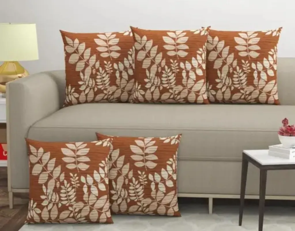 [CUSHION-16BROWNLVS-06] 5 Pcs Cushion Cover Set – Premium Cotton Blend Brown Color Decorative Cushion Covers for Sofa & Living Room