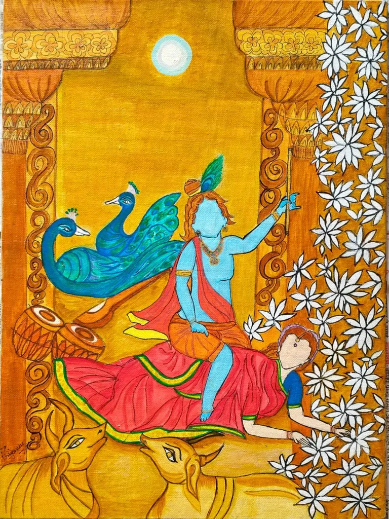 Divine Krishna Acrylic Canvas Painting | Indian Mythology Wall Art