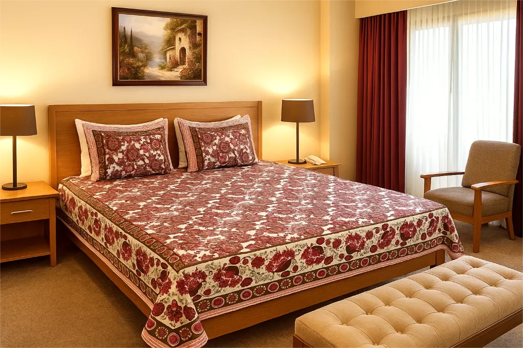 Pure Cotton Hand Block Print pink Double King Bedsheet Set