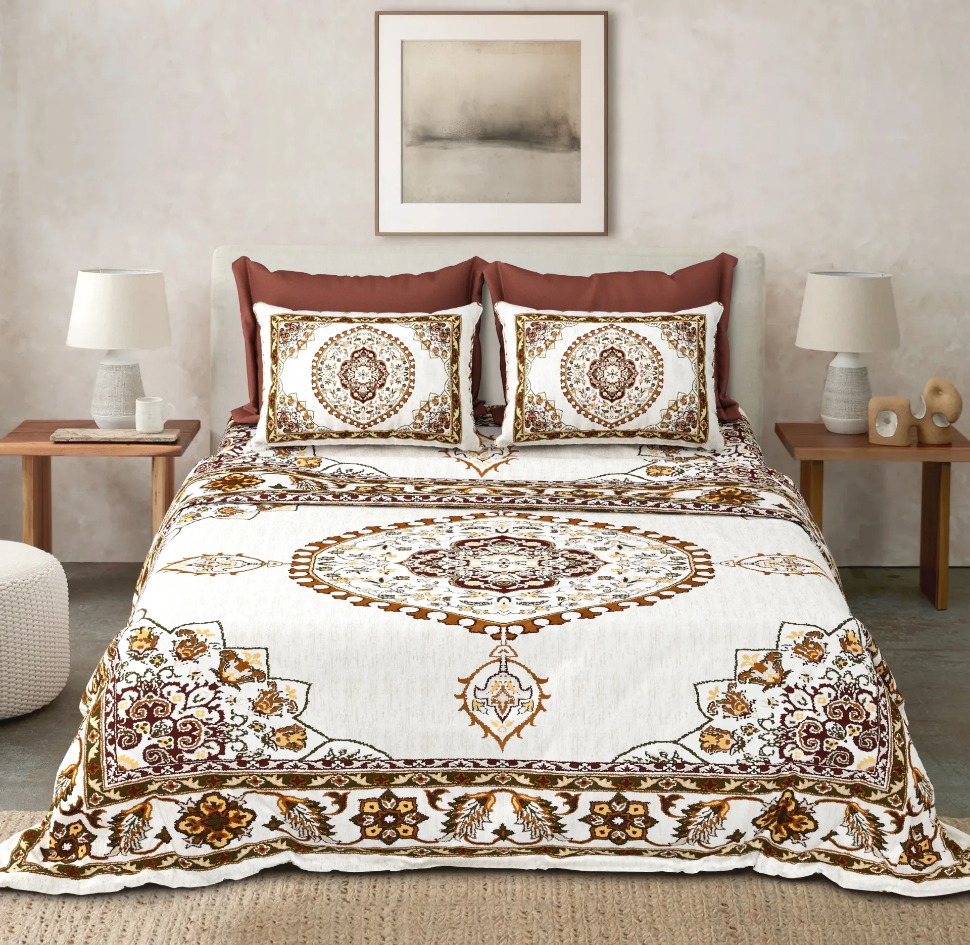 Super King Arabic Design Pure Cotton Bedsheet – Luxury Moroccan Mughal Print