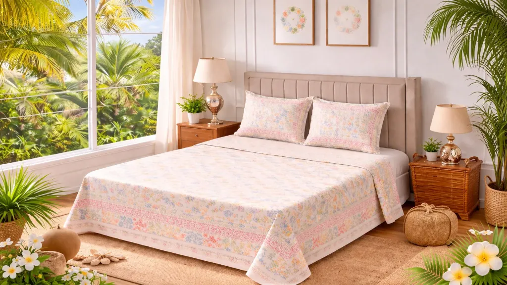 300 TC Cotton Traditional Rajasthani Printed,Beige Color, 2 King Bed Bedsheet with 4 Pillow Covers,100 X 108 Inches (1+1 combo)