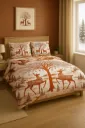 Luxury, Stylish, Reindeer Wildlife Design, Soft Cotton Super King Bedsheet Set 108*108 with 2 Pillow Covers